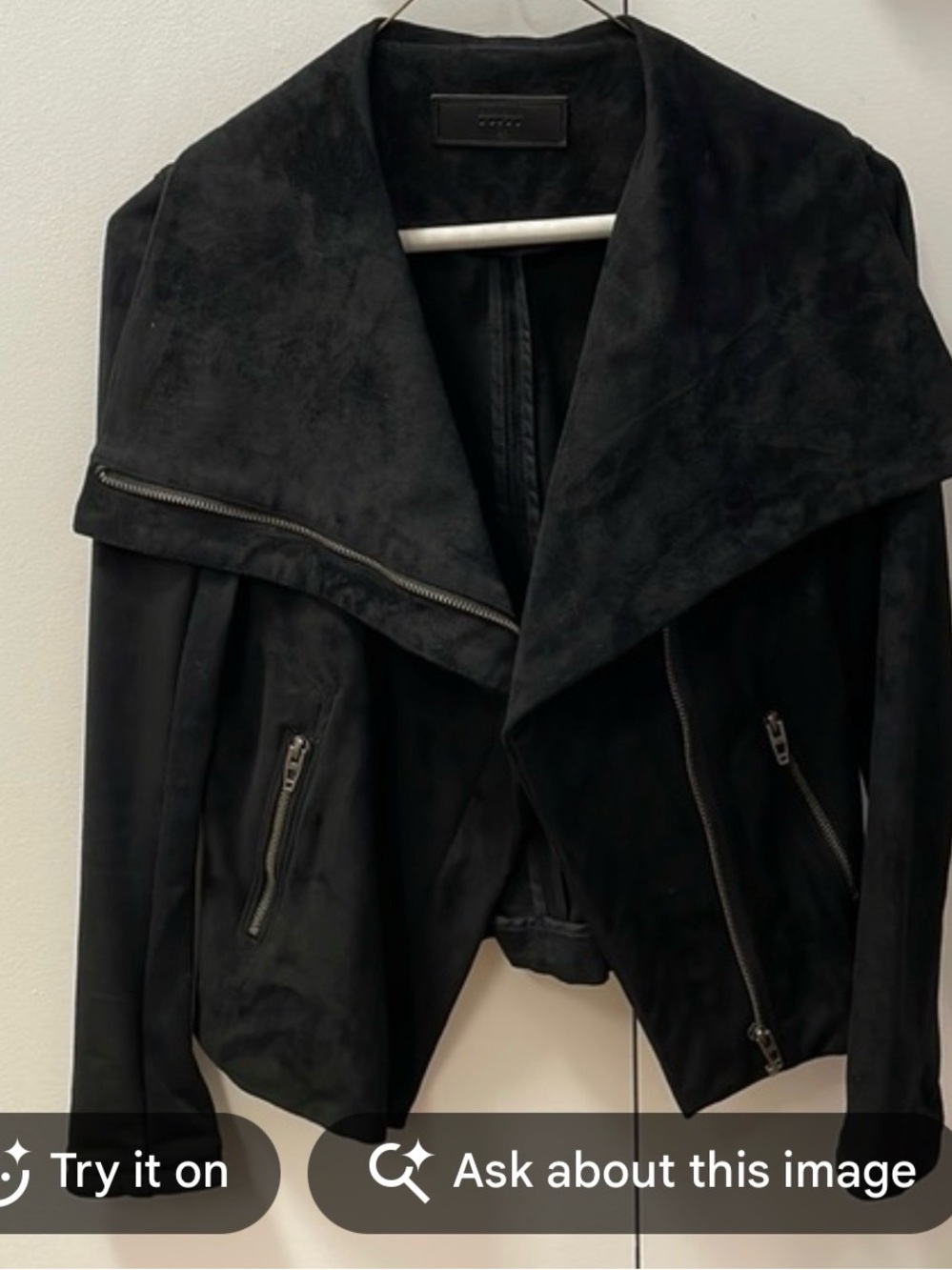 Signature Studio Black Draped Suede-Style Moto Jacket